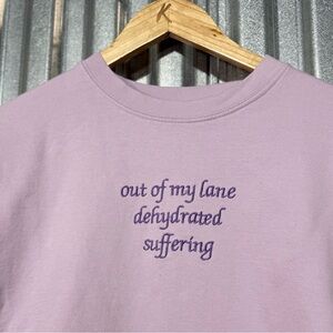 Lavender Aiden Arata Original Sold Out Crew Neck Sweatshirt Size XL, "Suffering"